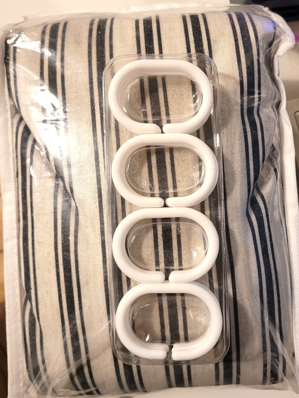 Curtain Panel No Hook Liner 75x72 with White Oval Rings Striped Design, Thick Bu